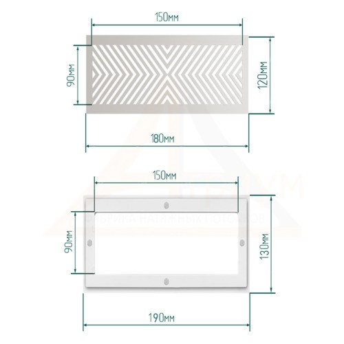 Вентиляционная решетка магнитная прямоугольная 180*120мм - внутренний 150*90мм