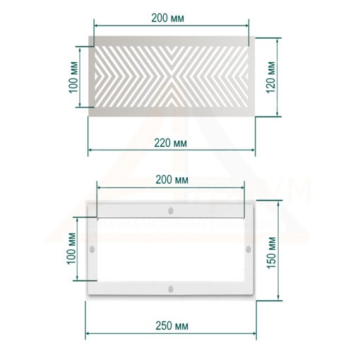 Вентиляционная решетка магнитная прямоугольная 220*120мм - внутренний 200*100мм в сборе