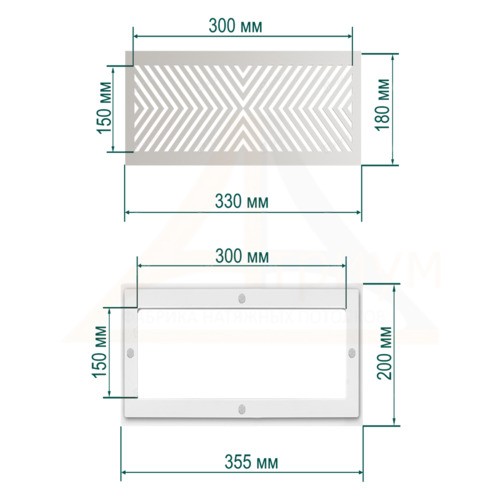 Вентиляционная решетка магнитная прямоугольная 330*180мм - внутренний 300*150мм